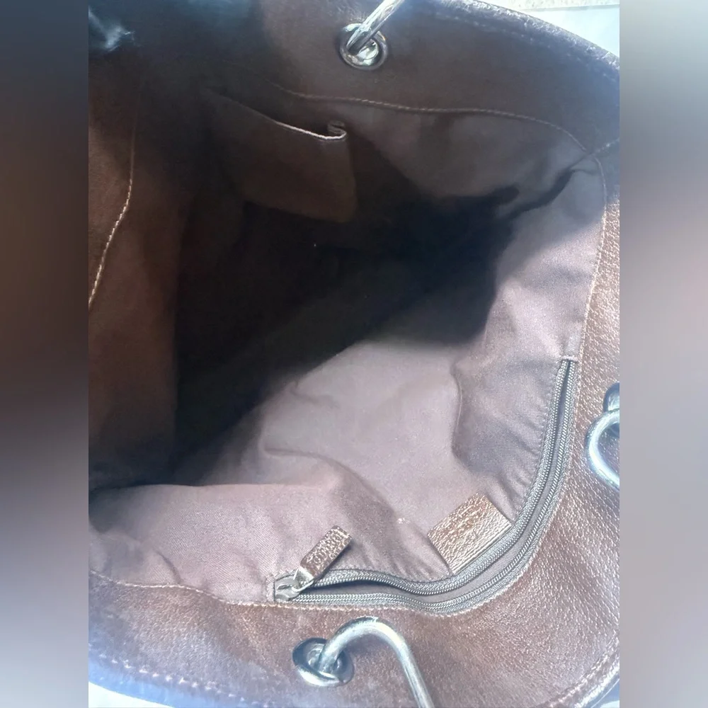 GUCCI-120836 002058 Beige Monogram Canvas Tote with Brown Leather Handle - Picture 2 of 14